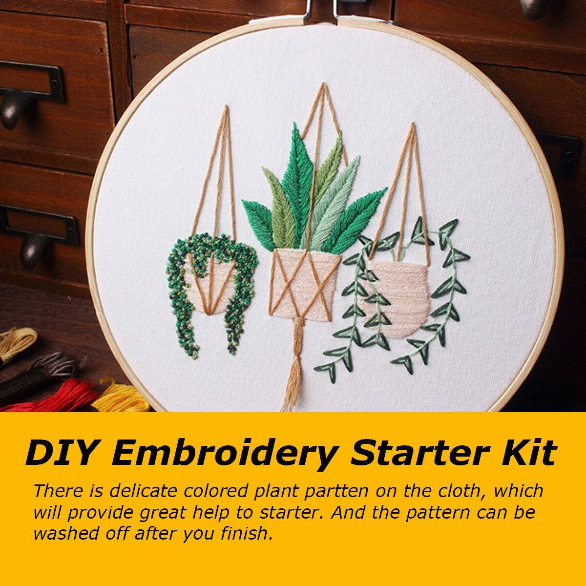 DIY Embroidery Starter Kit Plant Pattern Cross Stitch Needlework Without Hoop Pattern 2
