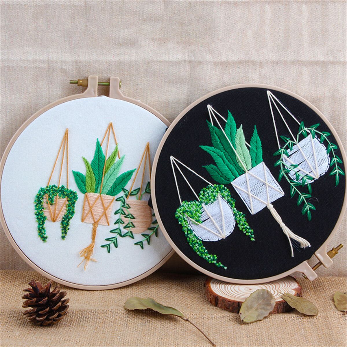 DIY Embroidery Starter Kit Plant Pattern Cross Stitch Needlework Without Hoop Pattern 2