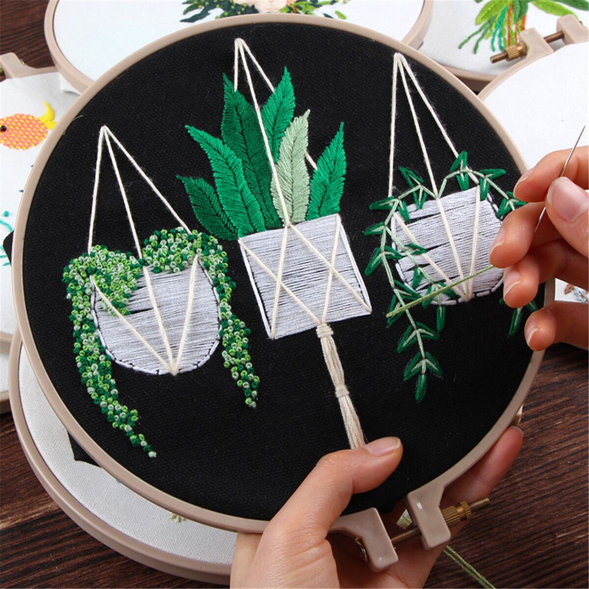 DIY Embroidery Starter Kit Plant Pattern Cross Stitch Needlework Without Hoop Pattern 2