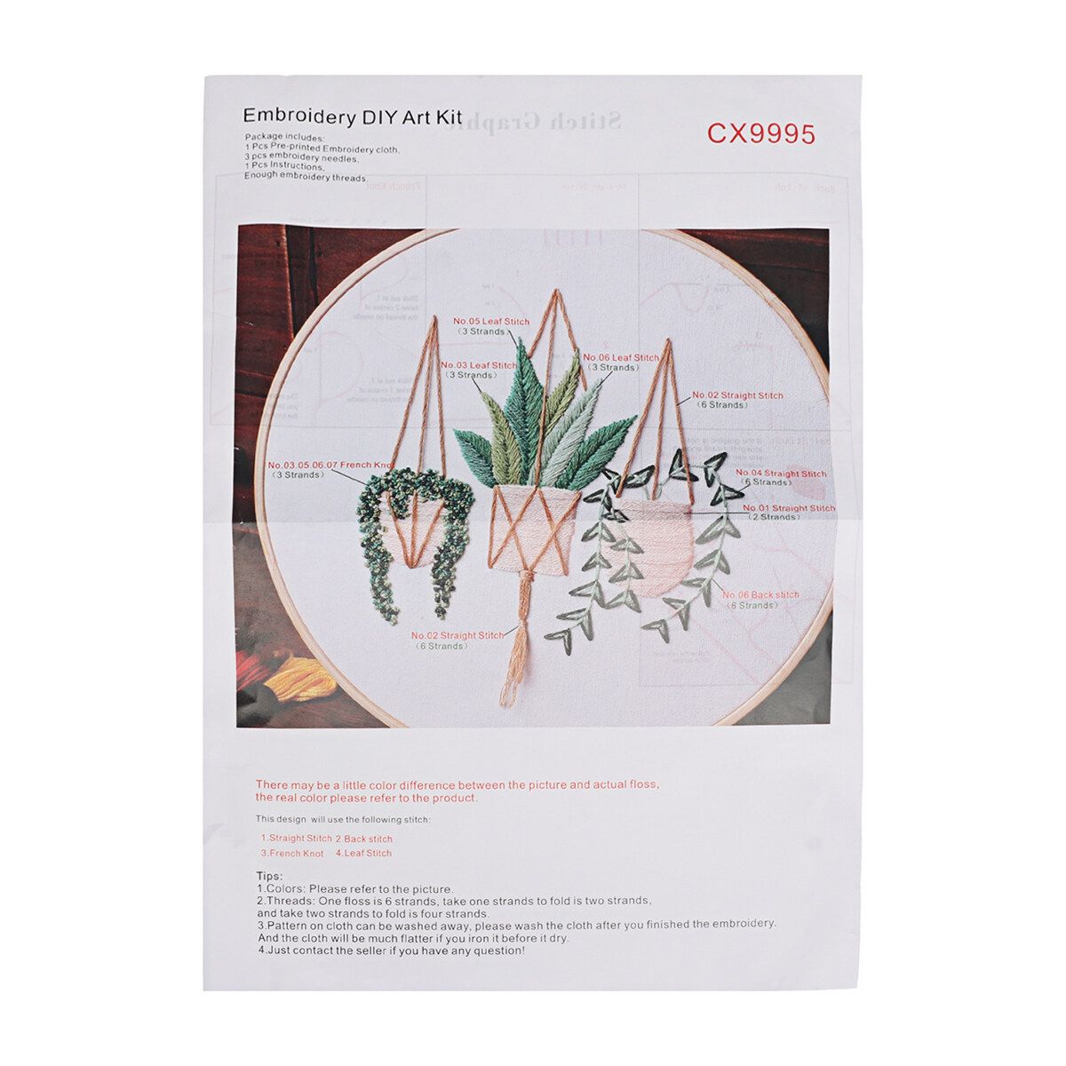 DIY Embroidery Starter Kit Plant Pattern Cross Stitch Needlework Without Hoop Pattern 2