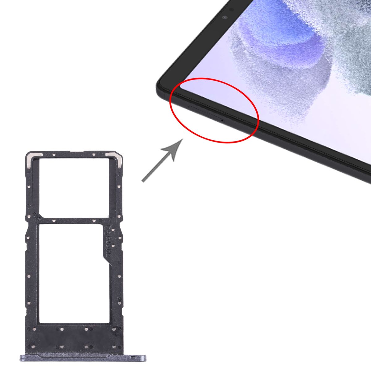 SIM Card Tray + Micro SD Card Tray For Samsung Galaxy Tab A7 Lite SM-T225 (Black)