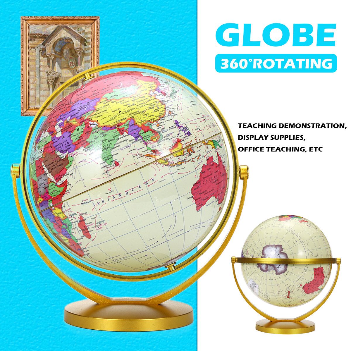 360° Rotating World Globe Map Earth Geography World Kids Gift Toy Vintage Style