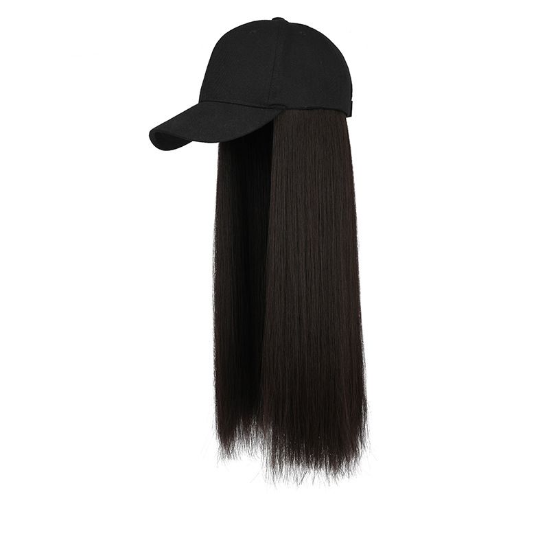 Long Straight Hair Bob Wig Face Cap Hat Women Short Hair Extension Piece- Black