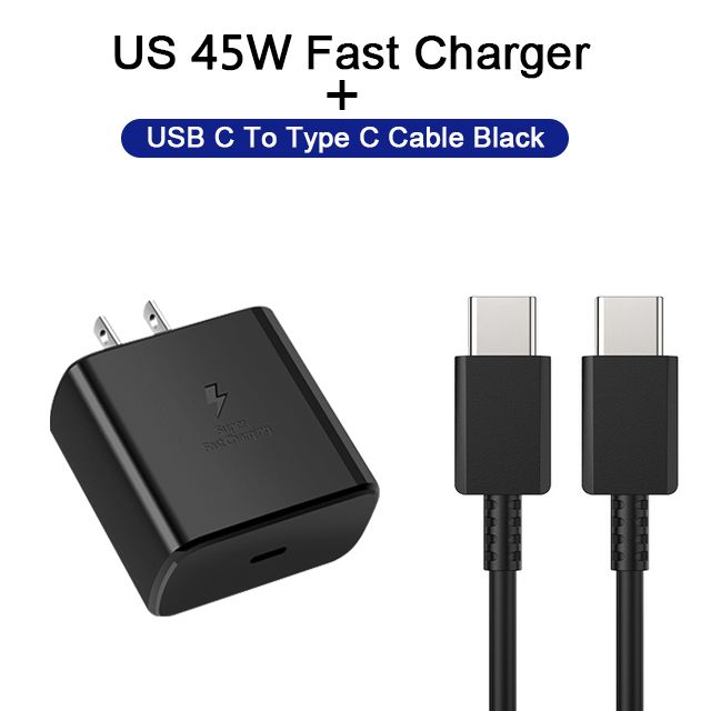 PD 45W Super Fast Charger For Samsung Galaxy S22 S23 Ultra Note 10+ 5G 20 USB Type C Cable Fast Charging Phone Charger(#US Black 2 IN 1)