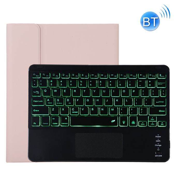 TG11BCS Detachable Bluetooth Black Keyboard Microfiber Leather Protective Case For IPad Pro 11 Inch (2020), With Backlight & Touchpad & Pen Slot & Holder (Pink)