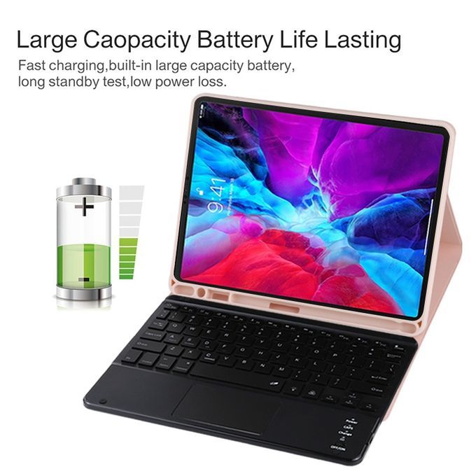 TG11BCS Detachable Bluetooth Black Keyboard Microfiber Leather Protective Case For IPad Pro 11 Inch (2020), With Backlight & Touchpad & Pen Slot & Holder (Pink)