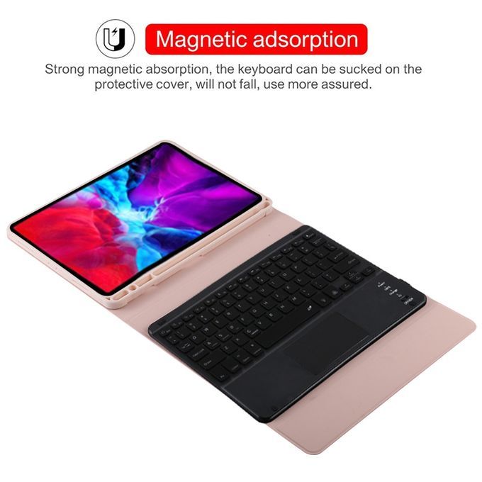 TG11BCS Detachable Bluetooth Black Keyboard Microfiber Leather Protective Case For IPad Pro 11 Inch (2020), With Backlight & Touchpad & Pen Slot & Holder (Pink)