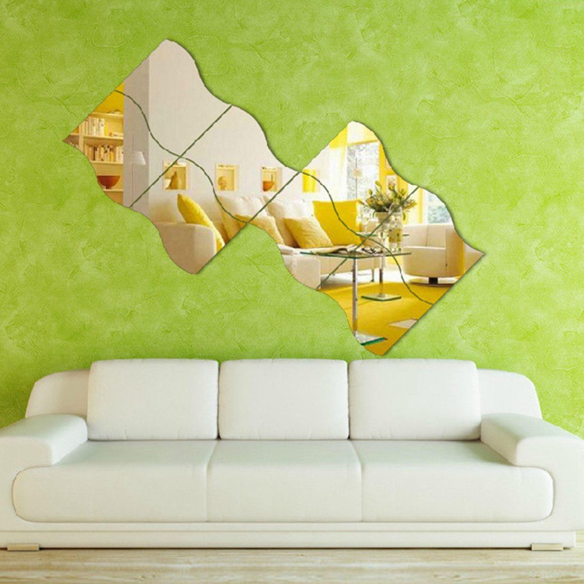 6 PCS 3D Wave Mirror Sticker DIY Silver Wall Mirror