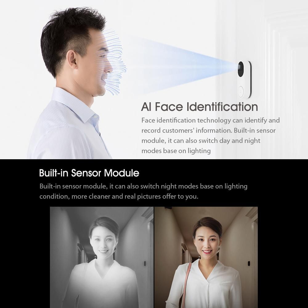 Xiaomo AI Smart Vision Video Doorbell MDB11 Face Identification 1080P Night Vision Doorbell Set  APP Remote Control Alarm Monitor Security Real-Time Video 220V