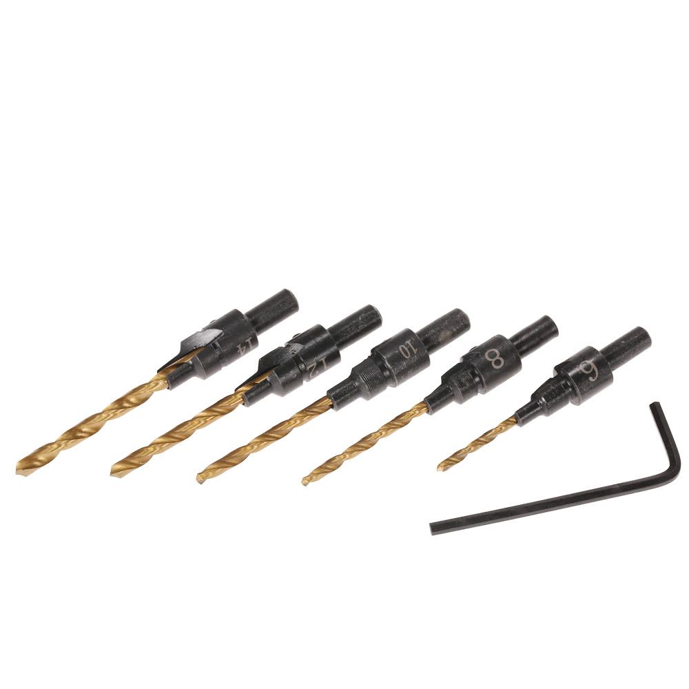 5pcs HSS Countersink Drill Cone Bit Set #6 #8 #10 #12 #14