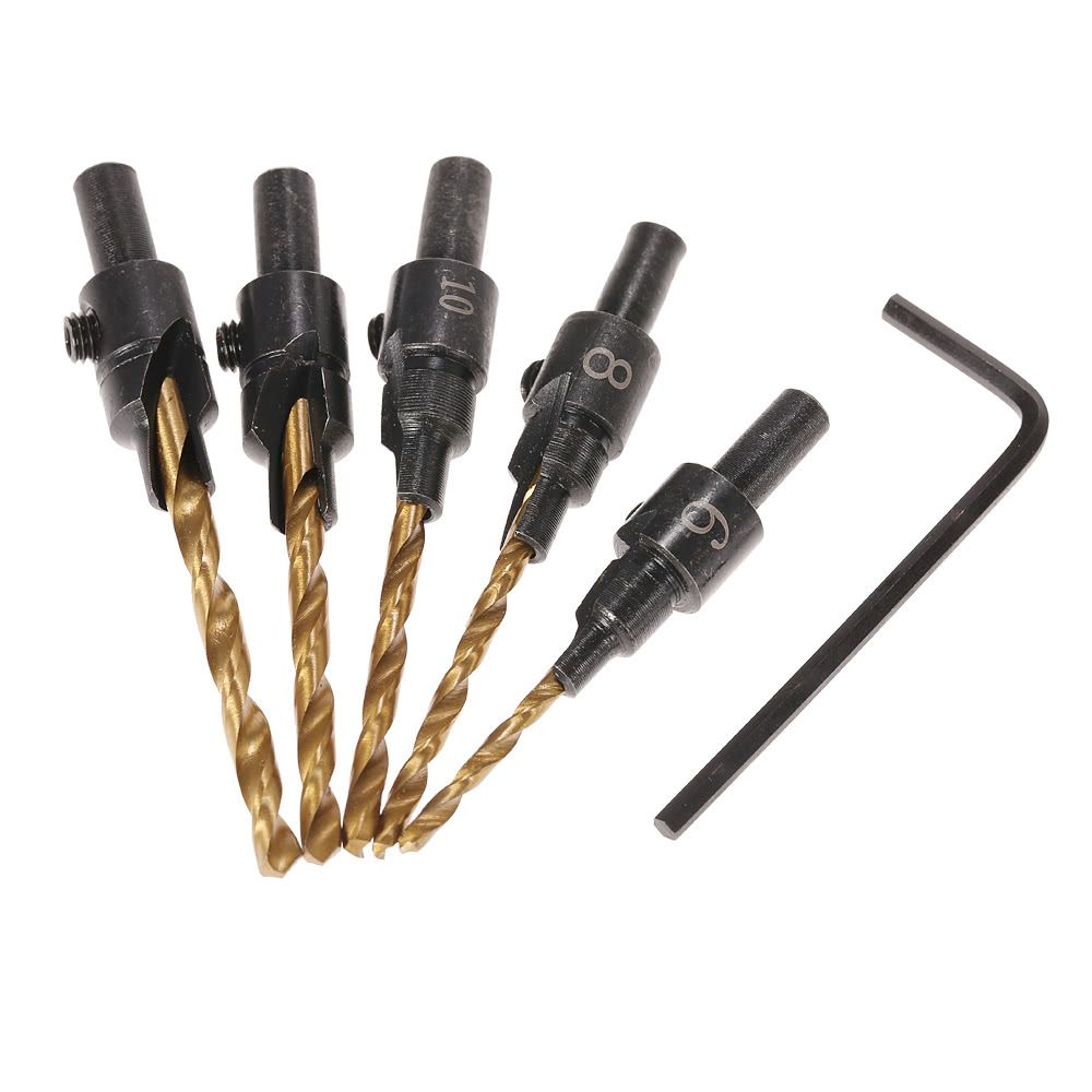 5pcs HSS Countersink Drill Cone Bit Set #6 #8 #10 #12 #14