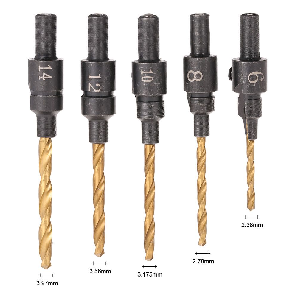5pcs HSS Countersink Drill Cone Bit Set #6 #8 #10 #12 #14