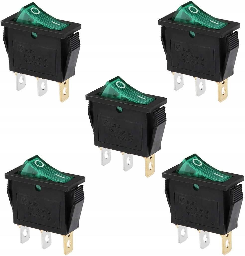 Marine Rocker Switch with Green LED DC 12/24 V 5 pcs.