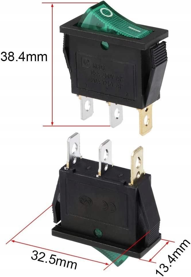 Marine Rocker Switch with Green LED DC 12/24 V 5 pcs.