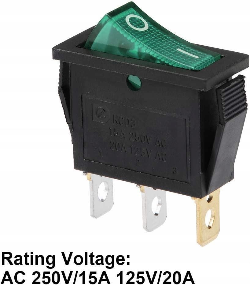 Marine Rocker Switch with Green LED DC 12/24 V 5 pcs.