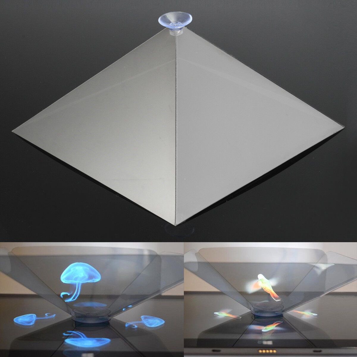 Potable 3D Holographic Hologram Display Pyramid Stand Projector For IPad Tablet