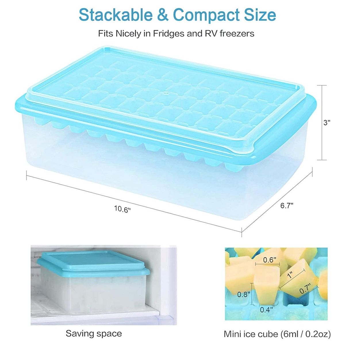 Ice Cube Tray with Lid and Storage Bin, 55 Ice Tray, Scoop Blue
