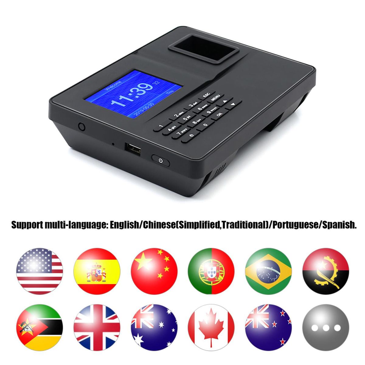 Intelligent Biometric Fingerprint Time Attendance Machine with 3.2 Inch TFT Display Screen Time Clock Fingerprint Password Employee Checking-in Recorder Reader Support USB Disk Ethernet Access Control Multi-language