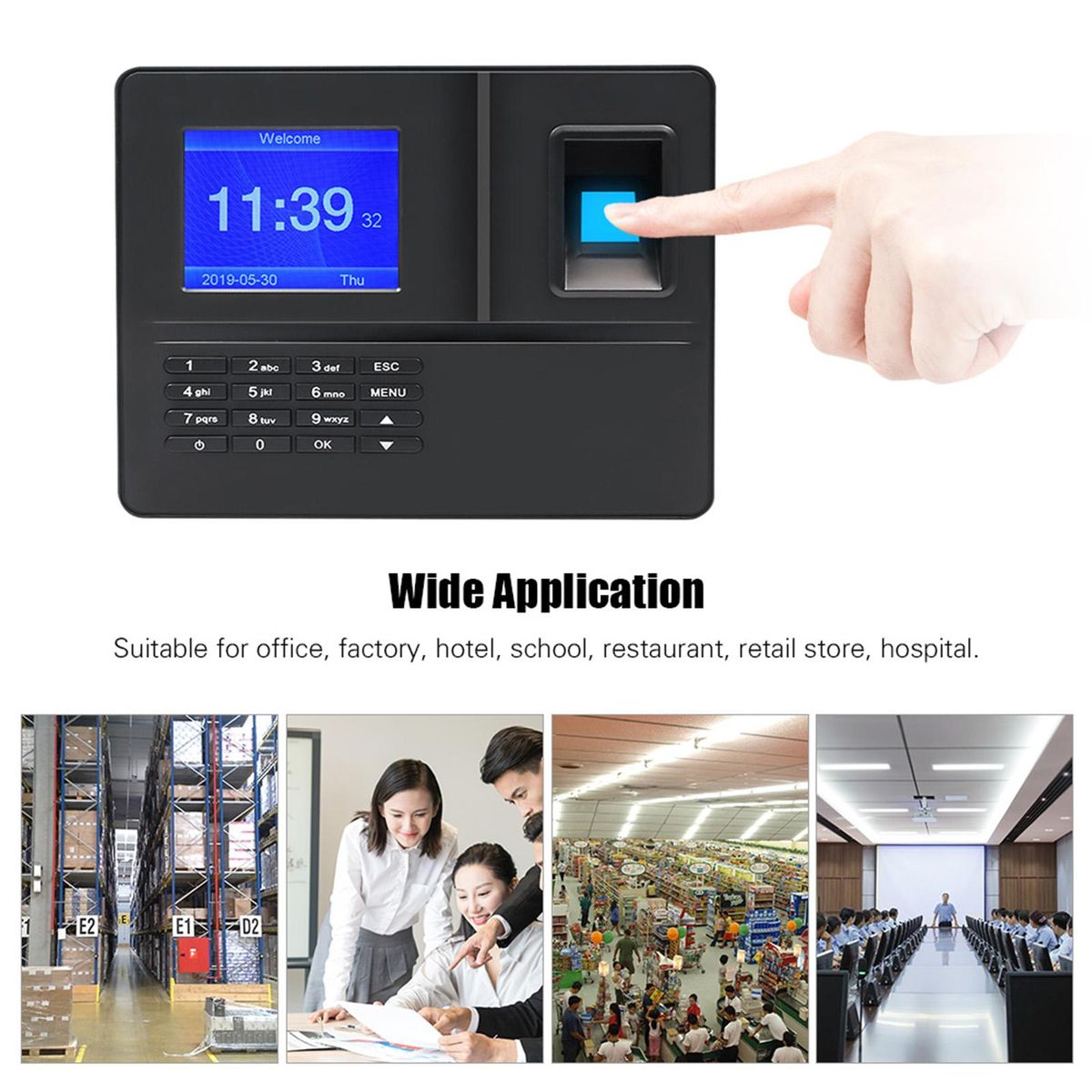 Intelligent Biometric Fingerprint Time Attendance Machine with 3.2 Inch TFT Display Screen Time Clock Fingerprint Password Employee Checking-in Recorder Reader Support USB Disk Ethernet Access Control Multi-language