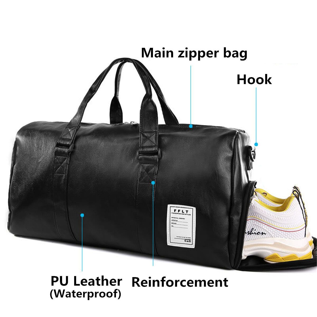 Men Women Gym Shoulder Bag Duffel PU Leather Travel Overnight Luggage Handbag Bags Large/Small Large