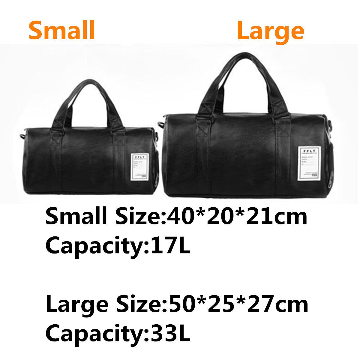 Men Women Gym Shoulder Bag Duffel PU Leather Travel Overnight Luggage Handbag Bags Large/Small Large