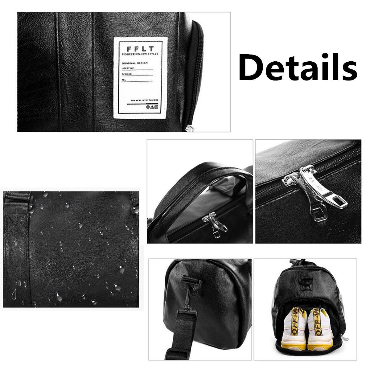 Men Women Gym Shoulder Bag Duffel PU Leather Travel Overnight Luggage Handbag Bags Large/Small Large