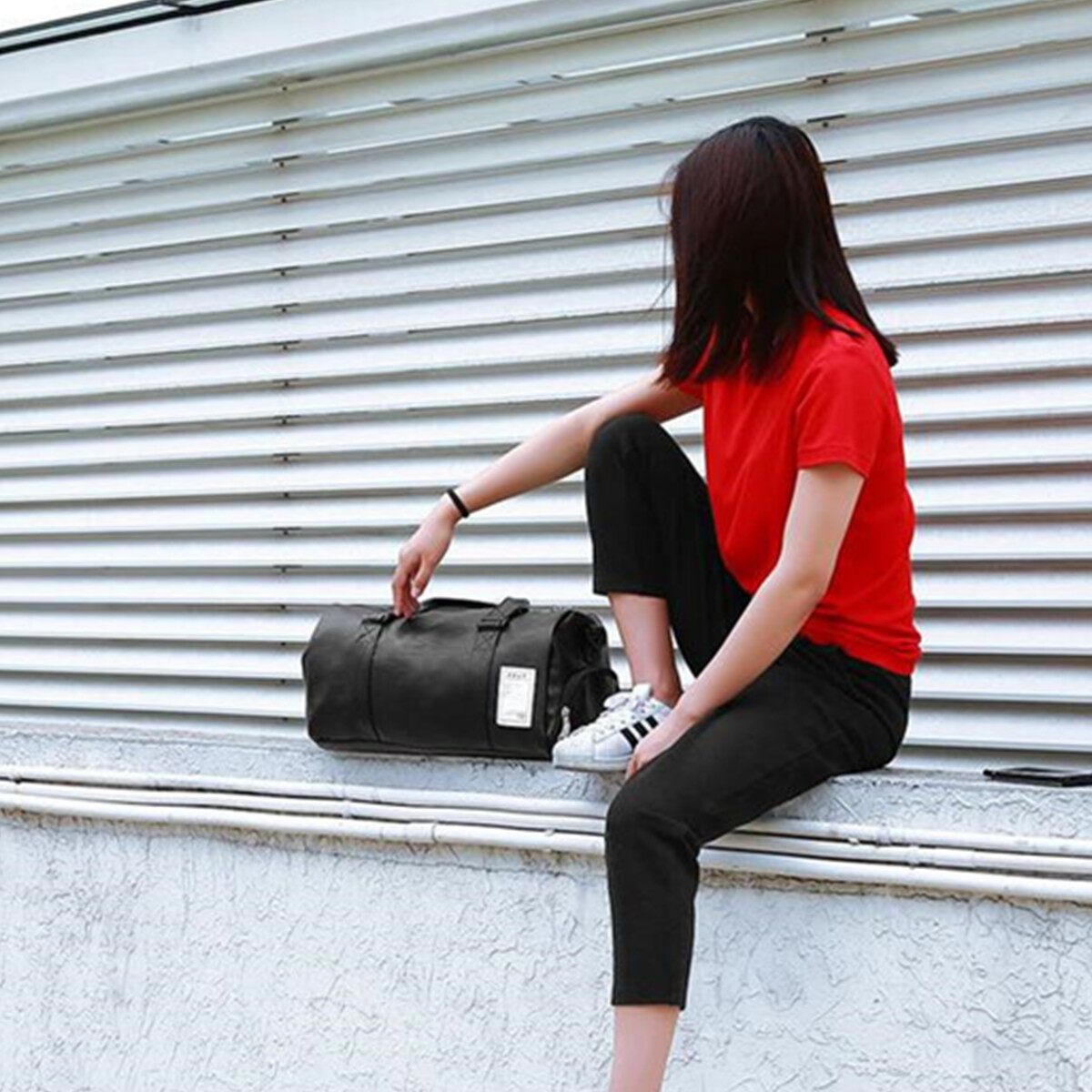 Men Women Gym Shoulder Bag Duffel PU Leather Travel Overnight Luggage Handbag Bags Large/Small Large