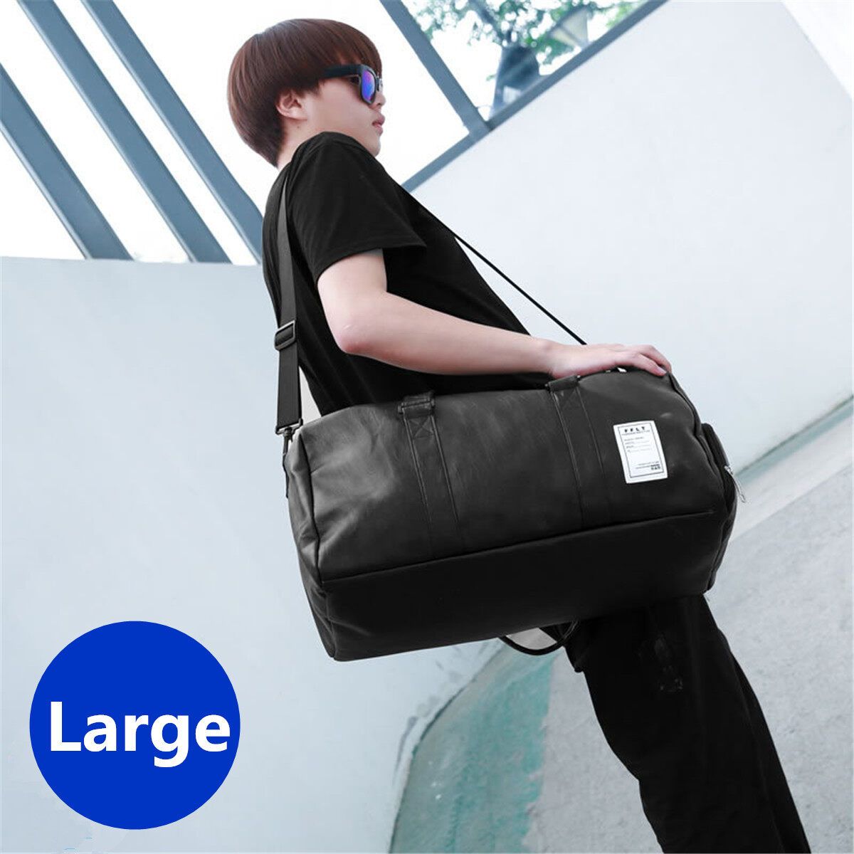Men Women Gym Shoulder Bag Duffel PU Leather Travel Overnight Luggage Handbag Bags Large/Small Large