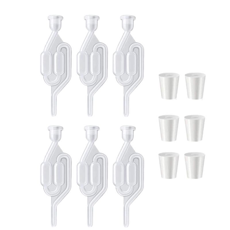 6 S-Shape Exhaust Seal Valve with Rubber Stopper Twin Airlock for Wine Making, Beer Brewing Glass Carboy Fermenter