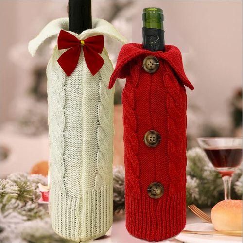 2 Pcs Christmas Wine Bottle Cover Bags Knitted Wine