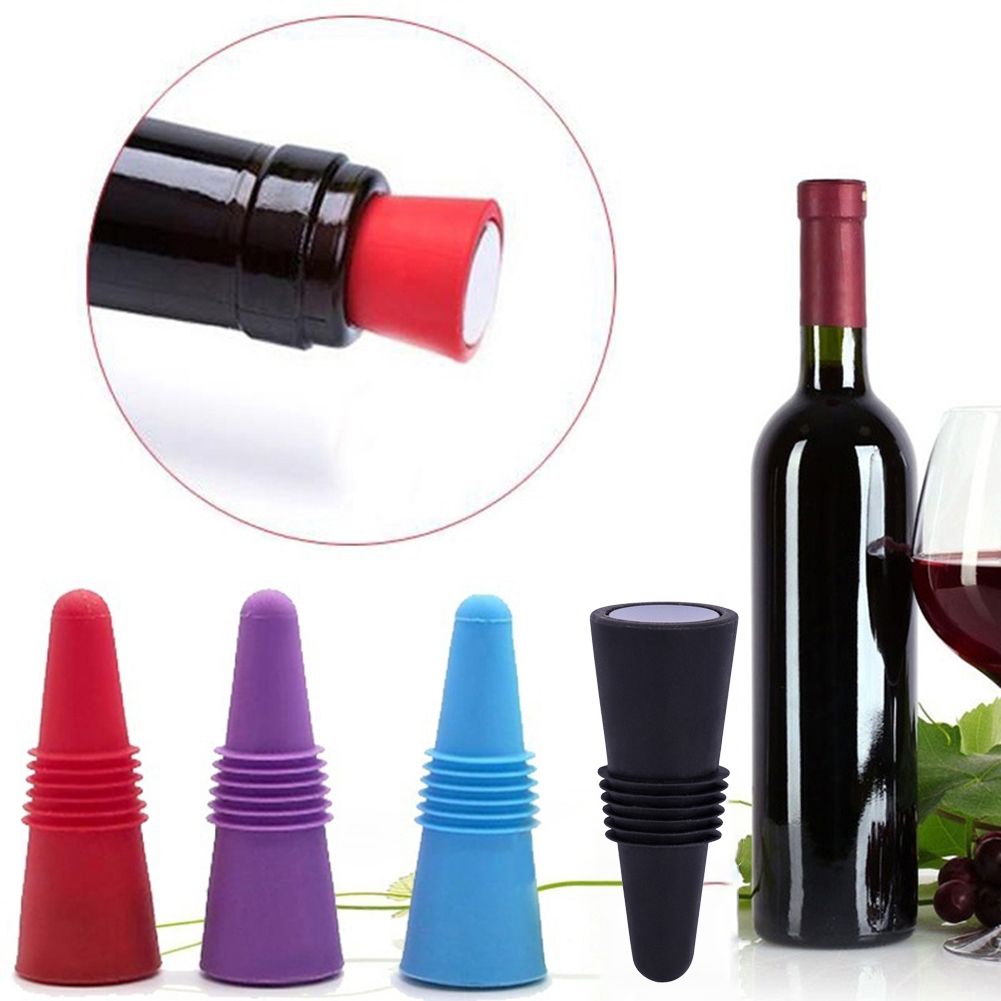 Reusable Silicone Red Wine Champagne Bottle Stopper Cone Lid Sealing Top Cover-Black