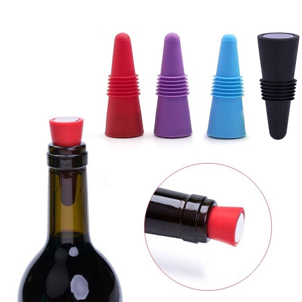 Reusable Silicone Red Wine Champagne Bottle Stopper Cone Lid Sealing Top Cover-Black