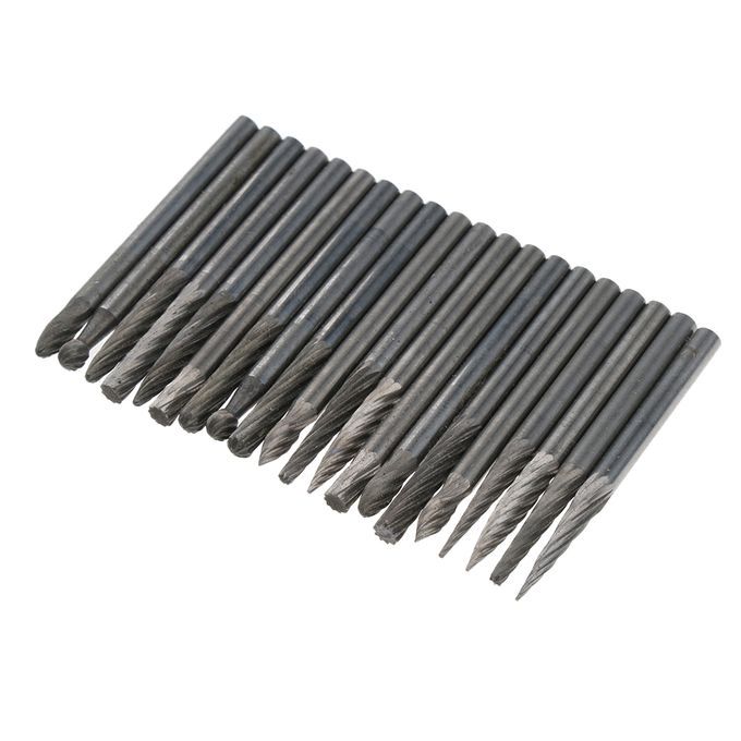 20Pcs HSS Routing Router Bits Burr Rotary Tools 1/8'' /3mm Shank