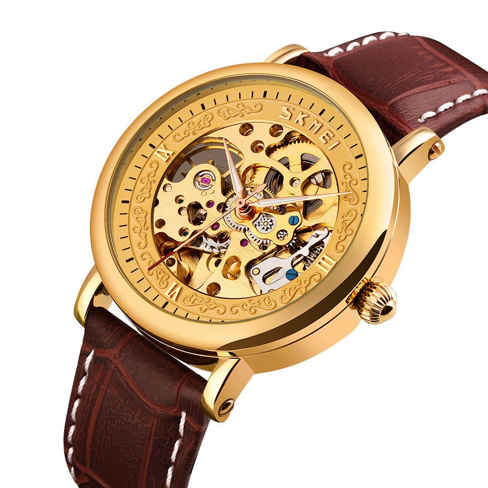 SKMEI 9229 Fashion Men Automatic Watch Hollow Dial Strap