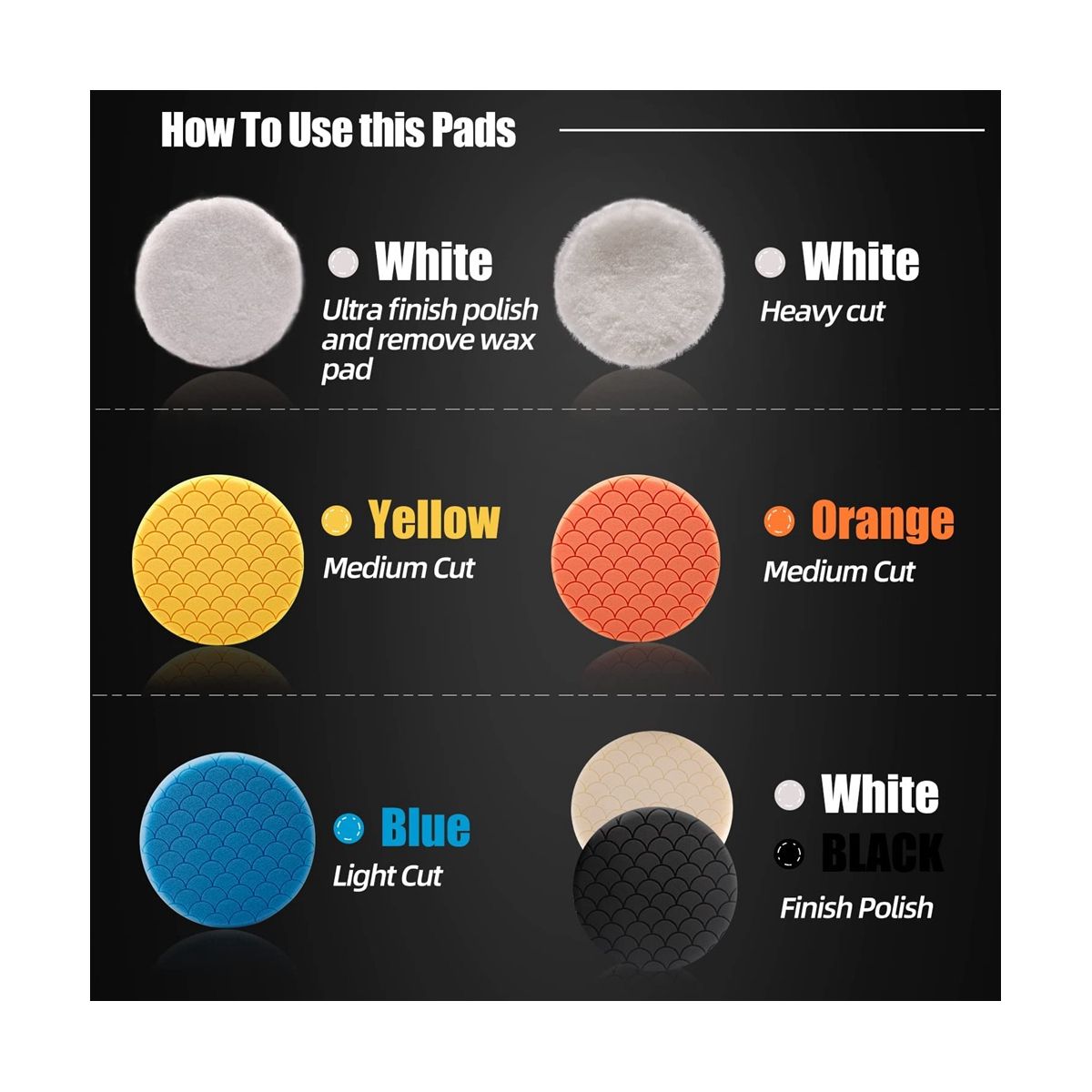 Buffing Polishing Pads, 7Pc 5.5 Inch Face for 5Inch 125mm