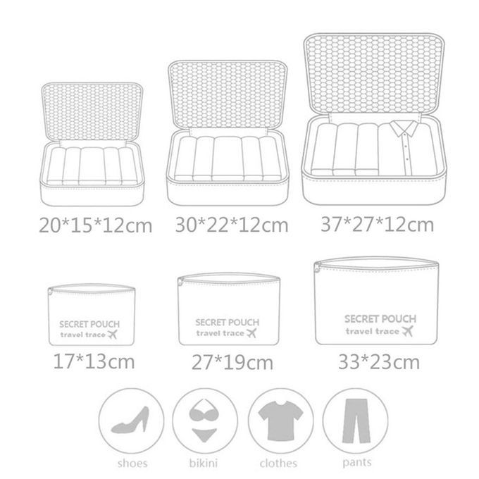 6 P S/Set Square Travel Luggage Storage Bags  Lothes Organizer Pou H  Ase-blue