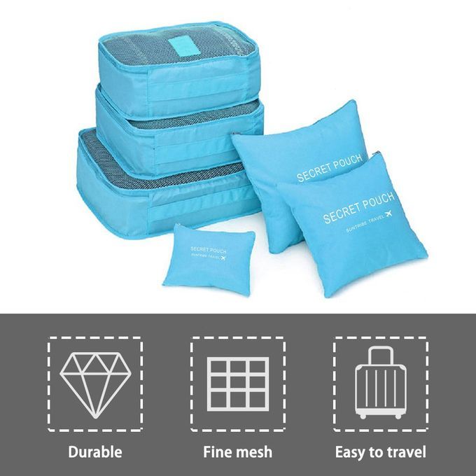 6 P S/Set Square Travel Luggage Storage Bags  Lothes Organizer Pou H  Ase-blue
