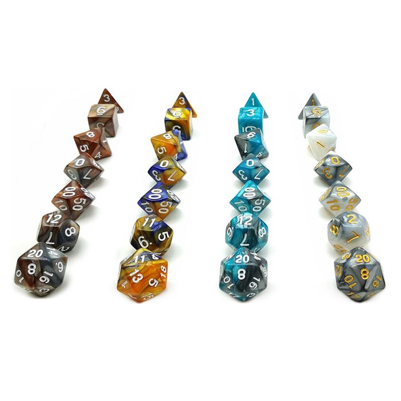 7pcs Dual Color Digital Dice Multi Sides 20/12/10/100/8/6/4