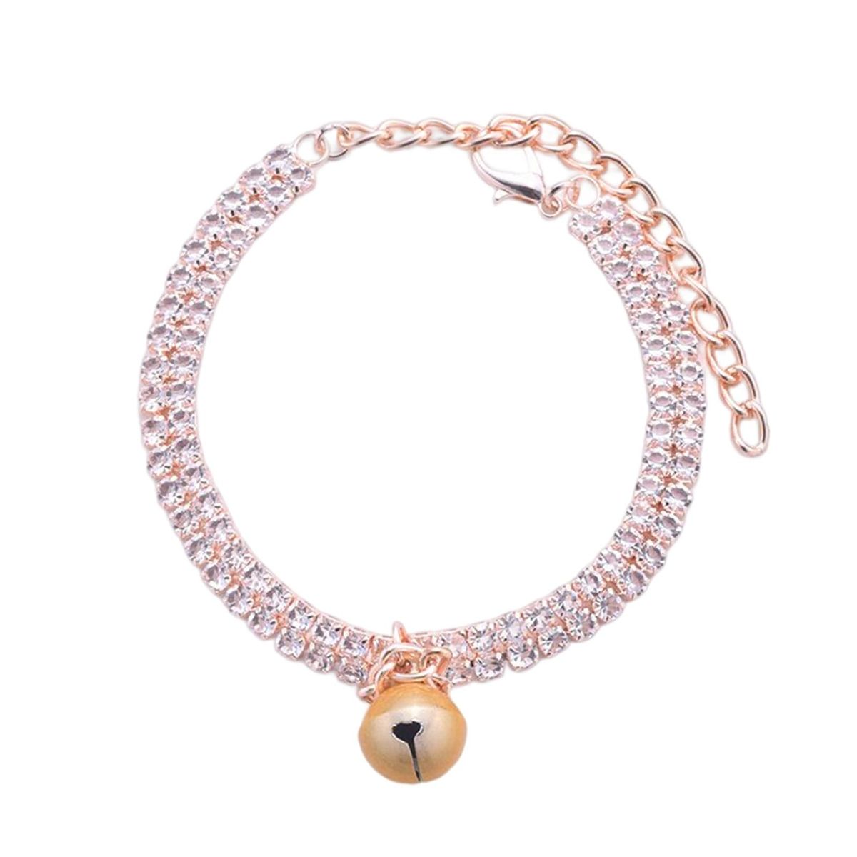 Cat Necklace Pet Dog Cat Double Row Rhinestones Collar Rose Gold