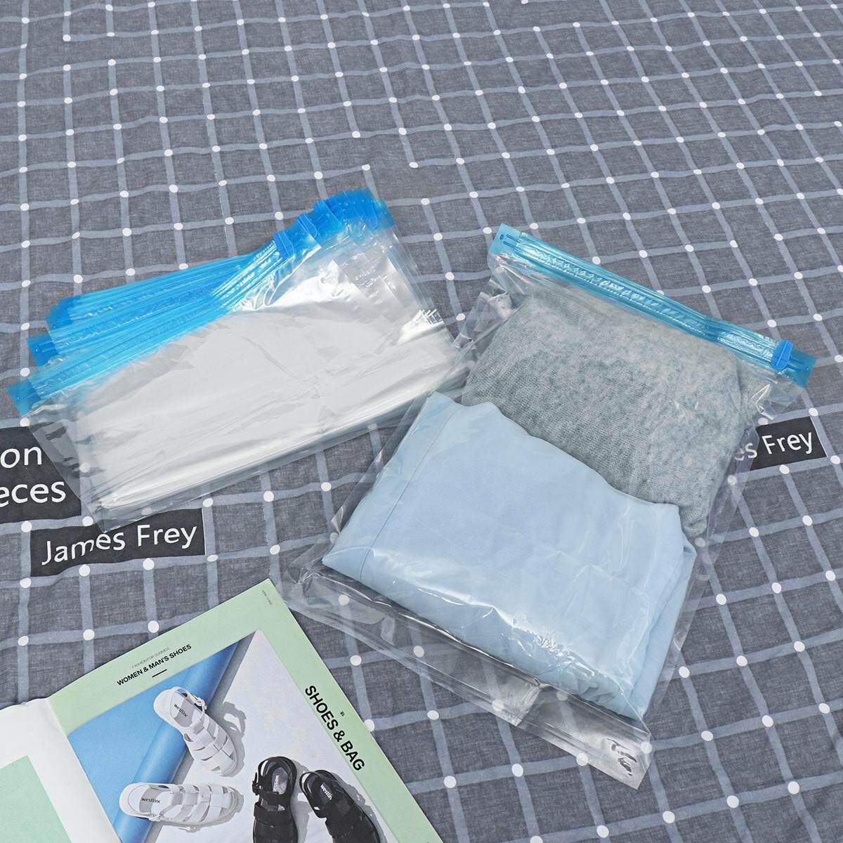 10PCS/Set Vacuum Compressed Bags Transparent Clothing Space Saving Bags Travel Home Sealed Compression Storage Bags Army Green