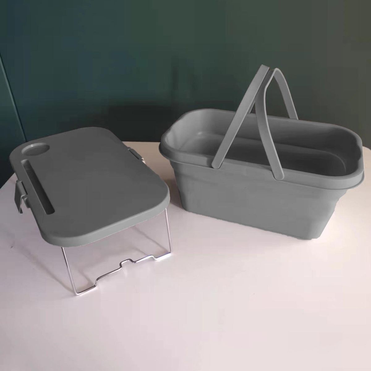Picnic Food Basket Outdoor Food Fruit Folding Box Grey