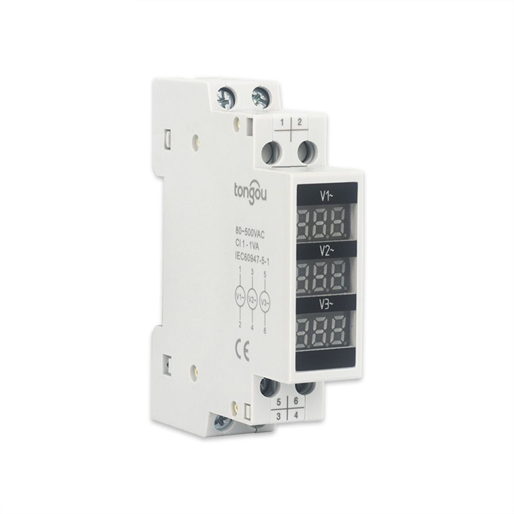 80~500V Three Phase 35mm Din Rail Mount Voltage Meter