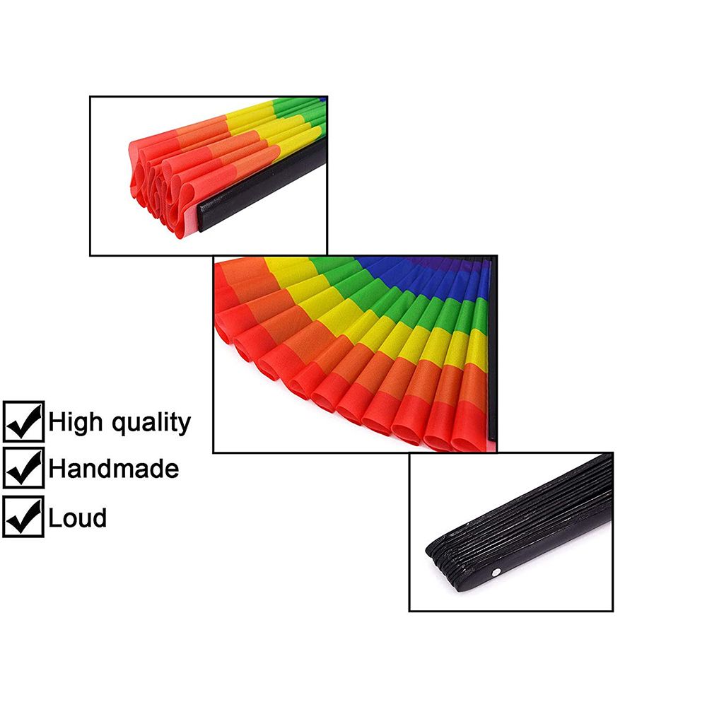 Fan Large Hand Folding Black For Rainbow Gift Fan Dot Bamboo 34 Cm 1 & Nylon-Cloth Print Festival Pcs Handheld Fold