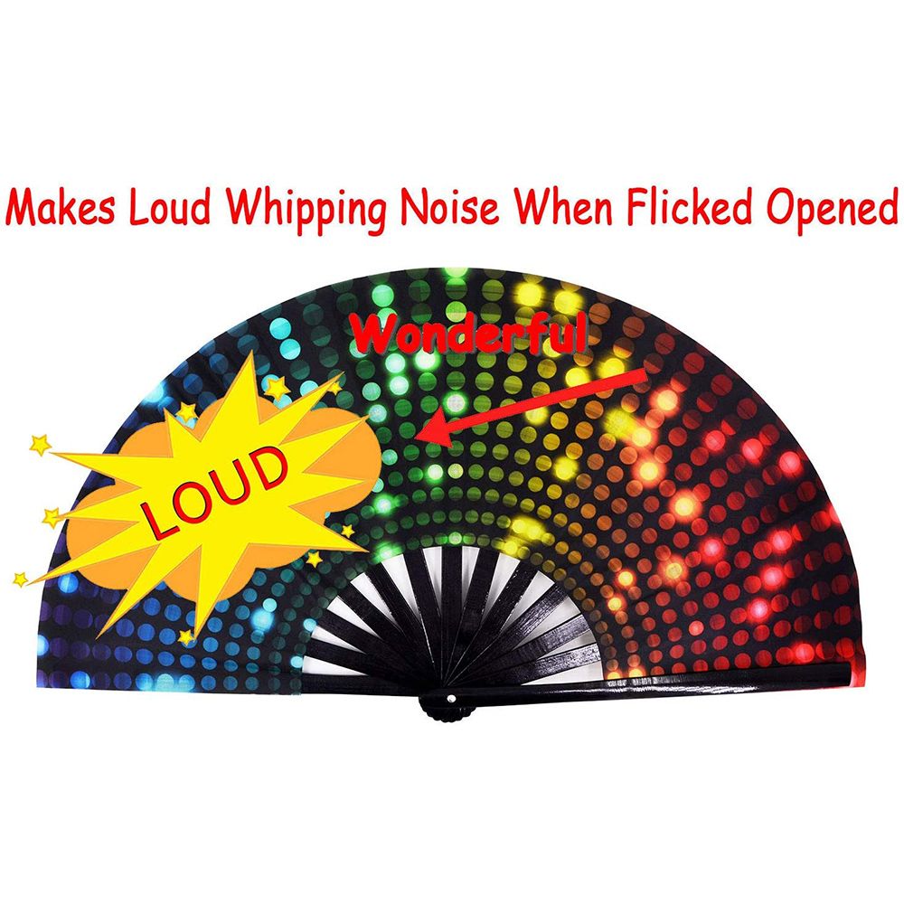 Fan Large Hand Folding Black For Rainbow Gift Fan Dot Bamboo 34 Cm 1 & Nylon-Cloth Print Festival Pcs Handheld Fold