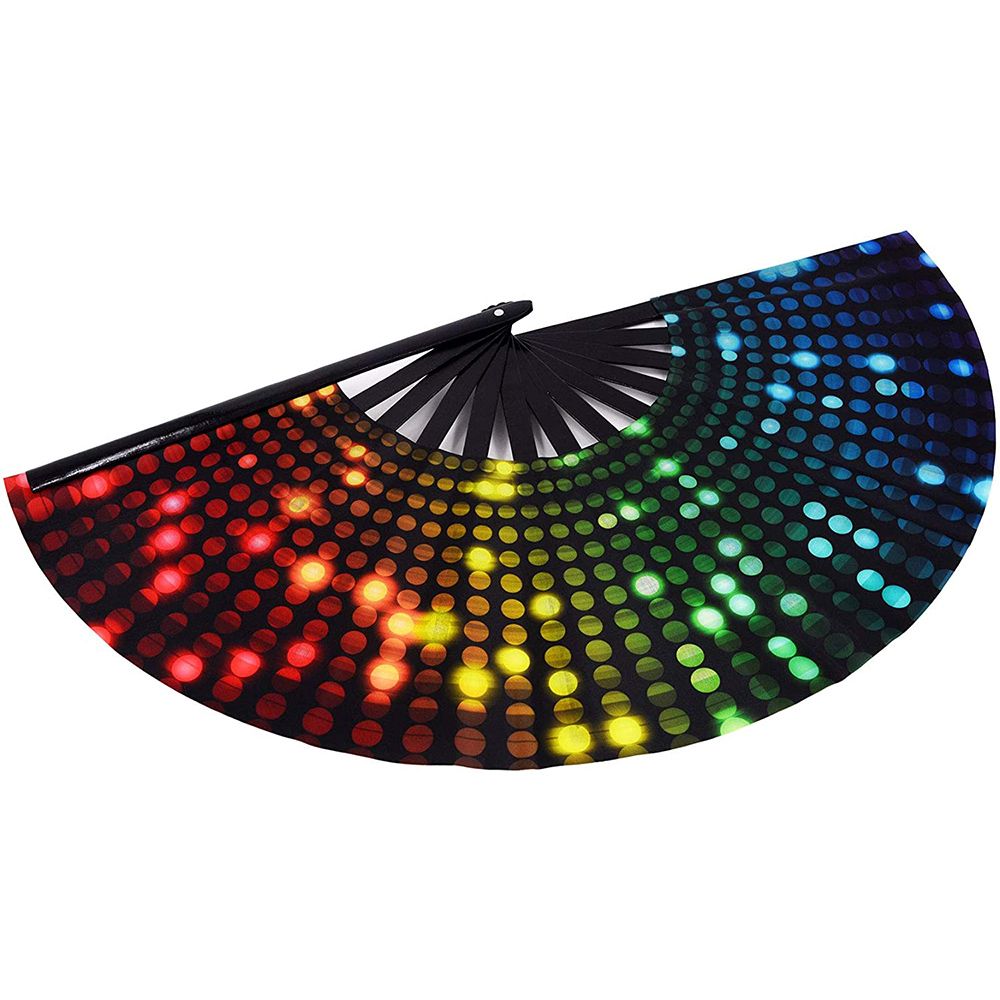 Fan Large Hand Folding Black For Rainbow Gift Fan Dot Bamboo 34 Cm 1 & Nylon-Cloth Print Festival Pcs Handheld Fold
