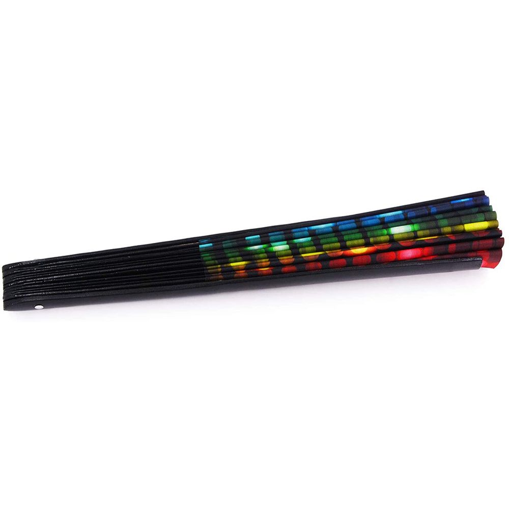Fan Large Hand Folding Black For Rainbow Gift Fan Dot Bamboo 34 Cm 1 & Nylon-Cloth Print Festival Pcs Handheld Fold