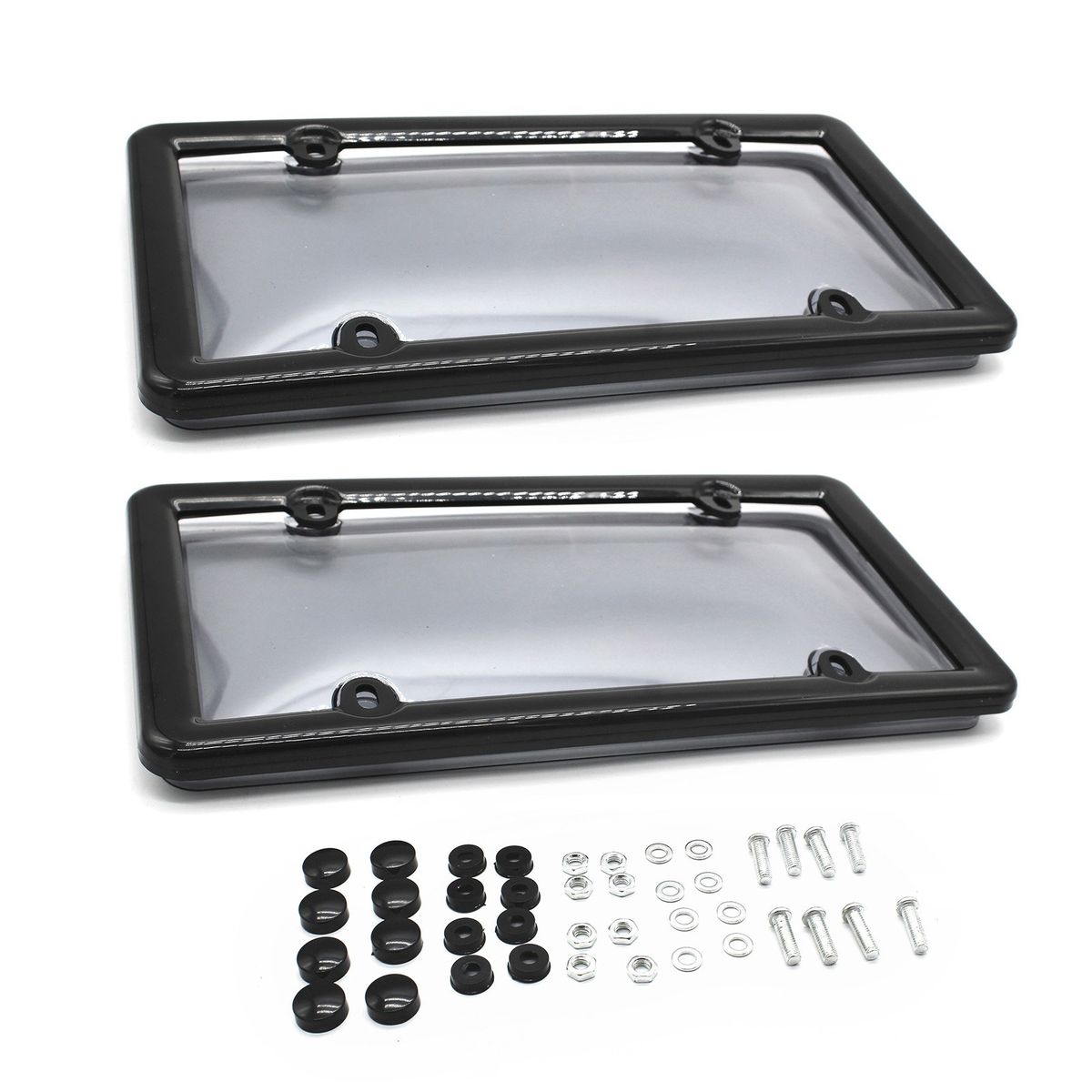 2PCS Clear Smoked License Plate Shield Cover Combo Premium
