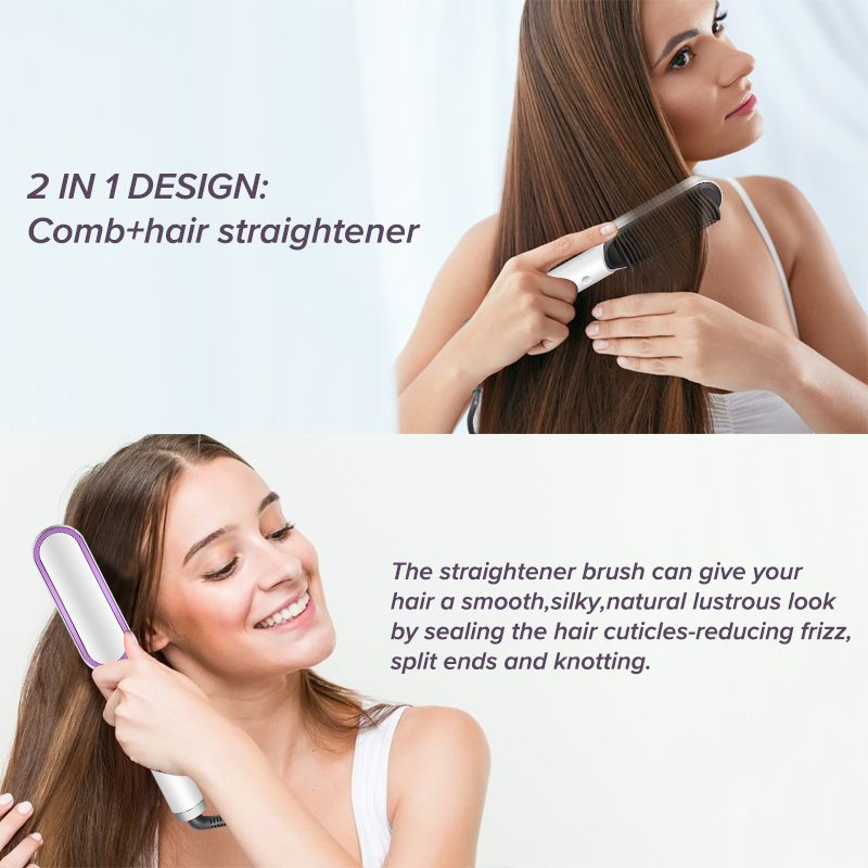 2-in-1 Hot-Air Hair Styling Comb Hair Straightener Hair Brush-641-Pink&White