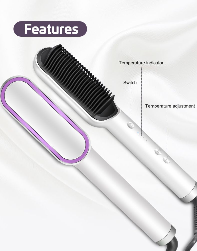 2-in-1 Hot-Air Hair Styling Comb Hair Straightener Hair Brush-641-Pink&White