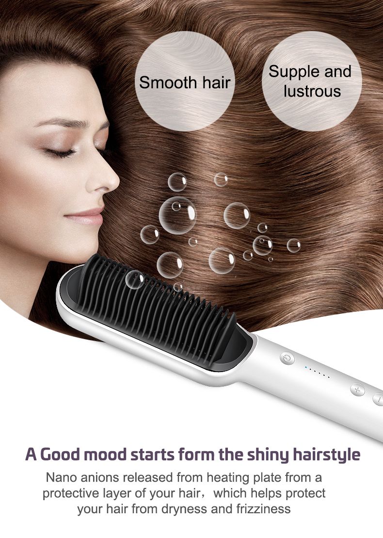 2-in-1 Hot-Air Hair Styling Comb Hair Straightener Hair Brush-641-Pink&White